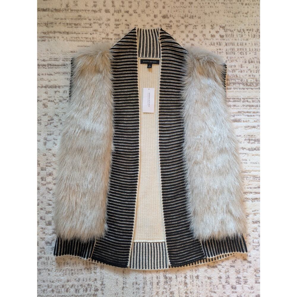 Banana Republic Open Sweater Vest Faux-Fur Trim - Women's Small, New With Tag